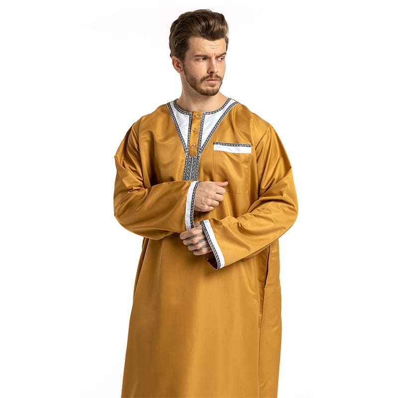 Round Neck Long-Sleeved Muslim Hui Robe for Men