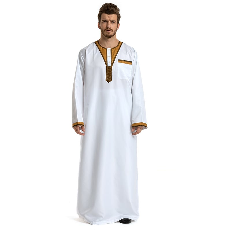 Round Neck Long-Sleeved Muslim Hui Robe for Men