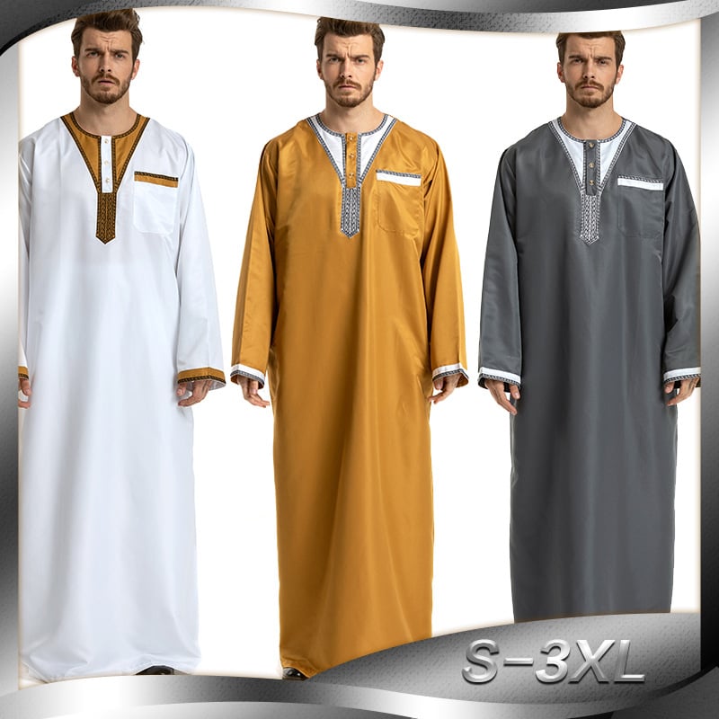 Round Neck Long-Sleeved Muslim Hui Robe for Men
