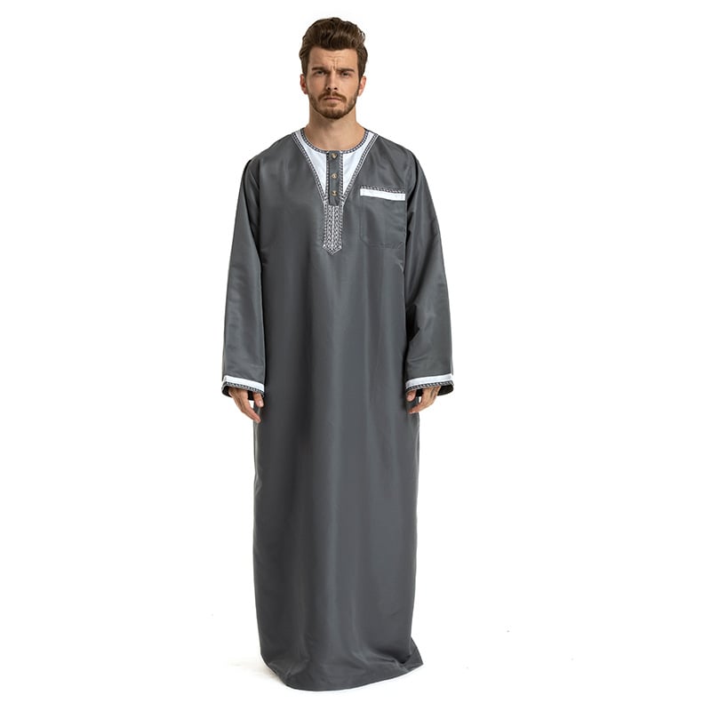 Round Neck Long-Sleeved Muslim Hui Robe for Men